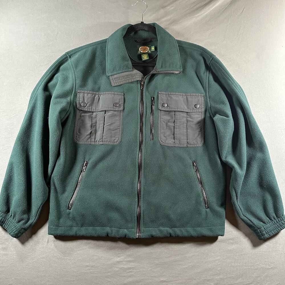 Cabela's Green Full Zip Fleece Black Pockets Jacket Men's M
